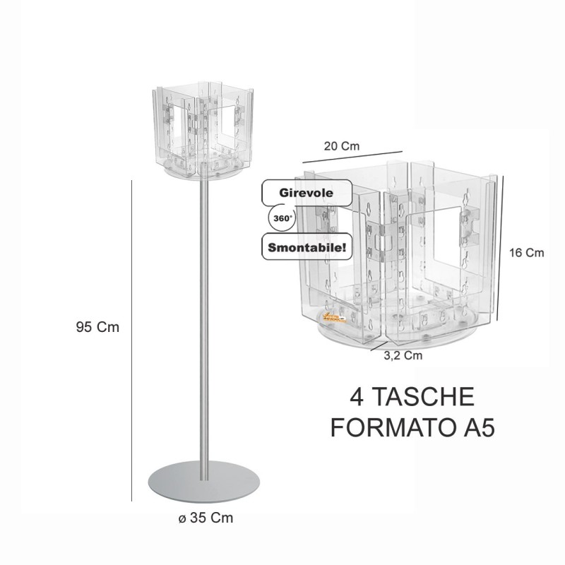 ESPOSITORE PUBBLICITARIO GIREVOLE PORTA DEPLIANT LOCANDINE OPUSCOLI A5 SLV14