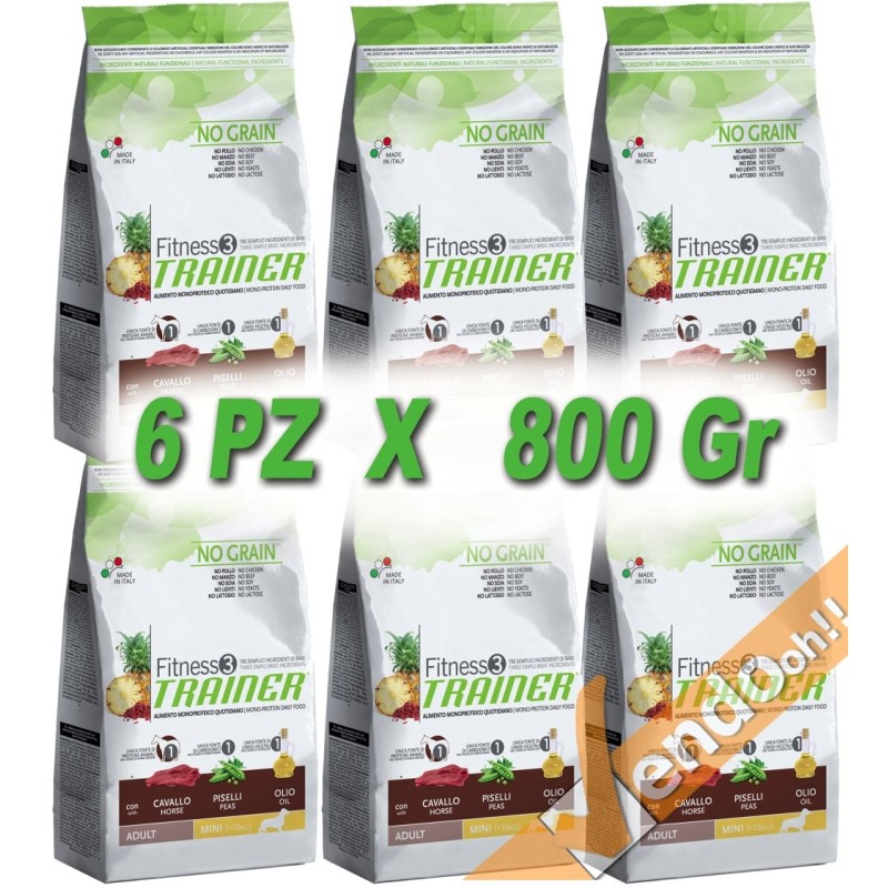 FITNESS3 ADULT MINI CAVALLO PISELLI CROCCHETTE CANE ADULTO PICCOLO 800GR X 6 PZ