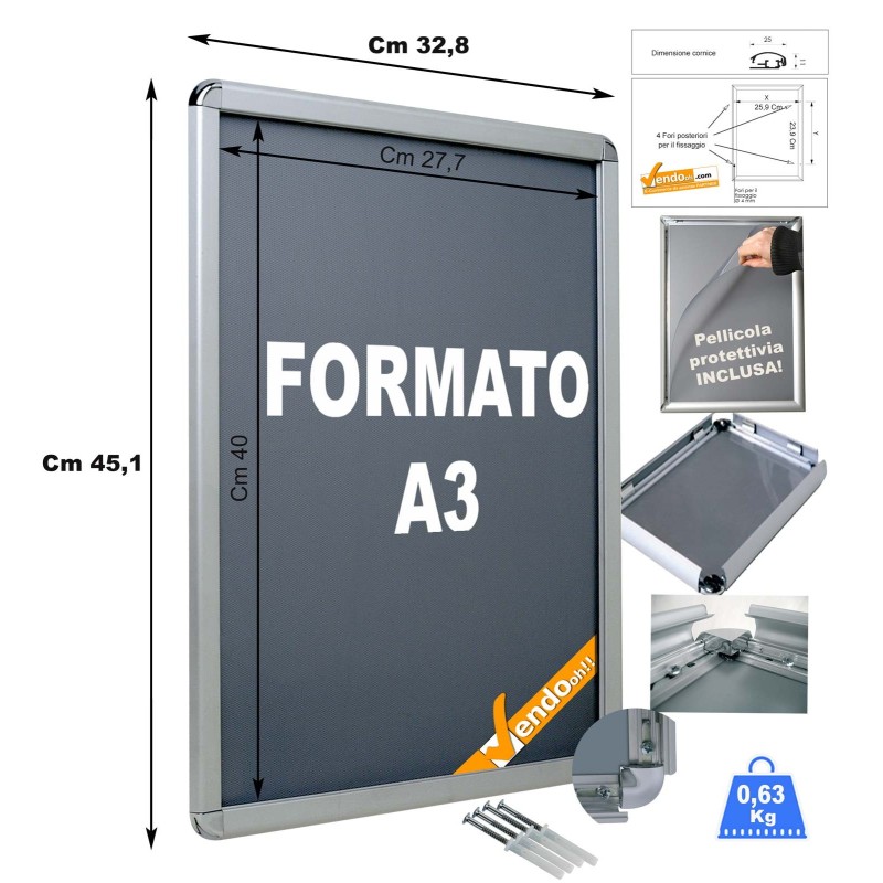 CORNICE ESPOSITIVA F.TO A4 PUBBLICITARIA APPENDERE SU PARETE MURO NEGOZIO CRPT01