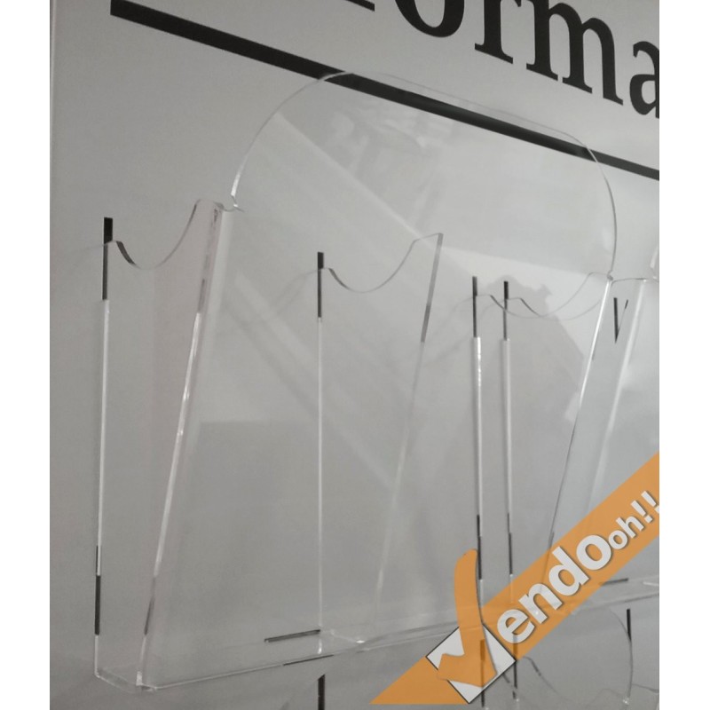 ESPOSITORE DA PARETE 1/3 DI A4 PORTA DEPLIANT IN PLEXIGLASS 4 TASCHE META022A
