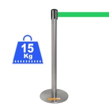 COLONNINA ACCIAIO 15 KG A BASE PIATTA NASTRO VERDE TENDINASTRO TENDIFLEX TENDILINEA