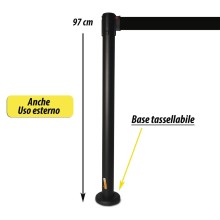 COLONNINA DA ESTERNO TENDI NASTRO SEGNA PERCORSO TASSELLABILE DA PAVIMENTO NERA