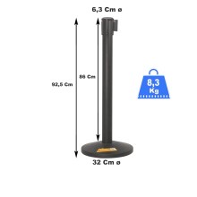 LOTTO 10 PZ COLONNINE DELIMITA AREA PALINE PALETTI CON NASTRO ESTENSIBILE NERO