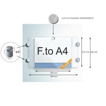 TARGA PANNELLO TABELLA PORTA AVVISI DA PARETE A4 ORIZZONTALE ATTACCHI COMPRESI