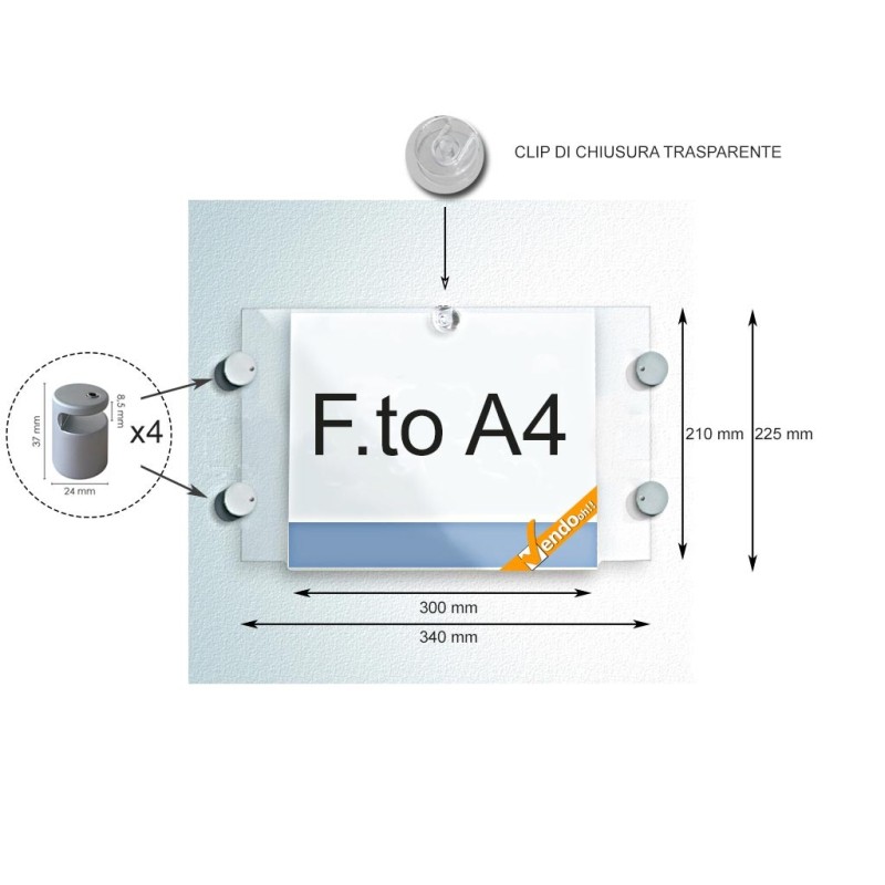 TARGA PANNELLO TABELLA PORTA AVVISI DA PARETE A4 ORIZZONTALE ATTACCHI COMPRESI