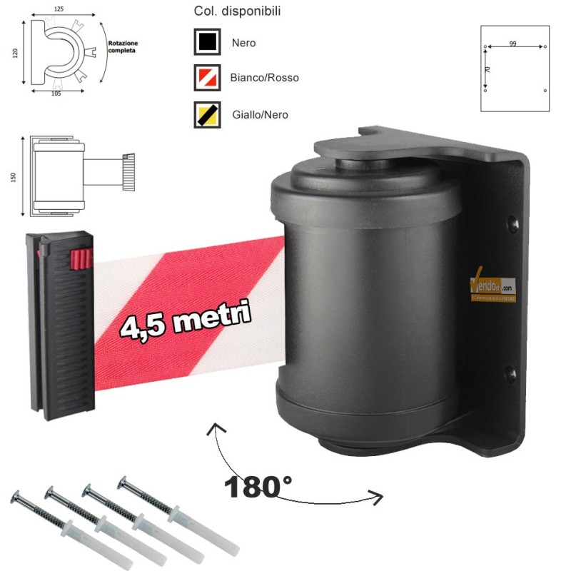 ATTACCO CON NASTRO BIANCO-ROSSO DA PARETE ORIENTABILE TESTINA GIREVOLE PER COLONNINE