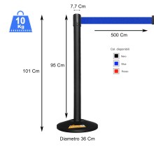 COLONNINA COLONNA NERA E NASTRO BLU AZZURRO SEGNA PERCORSO PALINA PALETTO METALLO SEPARA CODA 5 METRI