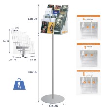 ESPOSITORE DEPLIANT VOLANTINI DA PAVIMENTO LEGGIO UFFICIO NEGOZIO AGENZIA SLV03