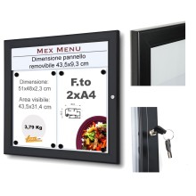BACHECA 2XA4 DA ESTERNO PORTA MENU STRUTTURA ALLUMINIO COLORE NERO APERTURA A LIBRO