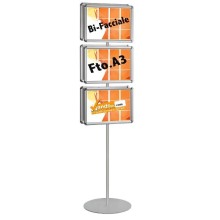 ESPOSITORE CAVALLETTO PUBBLICITARIO A PIANTANA BI-FACCIALE 6 CORNICI ESPOSITIVE A3